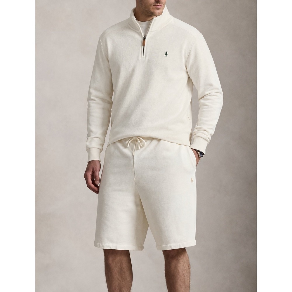 Polo Ralph Lauren Men's Ivory Ribbed Quarter Zip Pullover Embroidered Pony Sz L